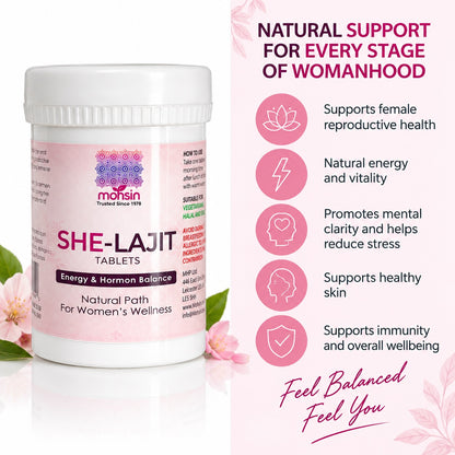 SHE-lajit benefits including reproductive health, energy, mental clarity, healthy skin and immune support